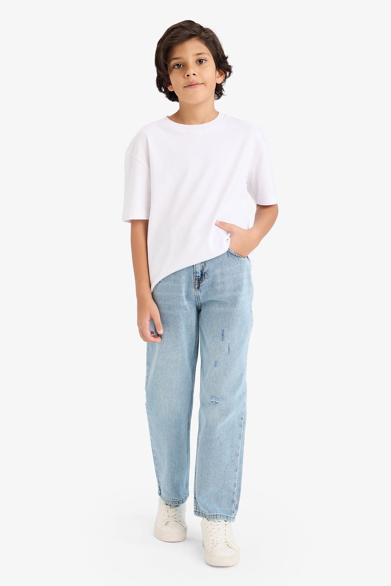 DeFacto Blue Boy Boy Loose Fit Ripped Detail Straight Leg Jeans Casual - Image 1